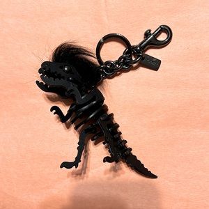 Coach black dinosaur keychain purse clip with fur hair Mohawk 6”